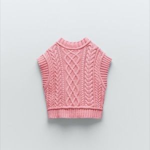 pink zara cable knit sweater vest